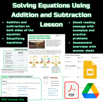 Preview of Solving Equations Using Addition and Subtraction Lesson :Digital