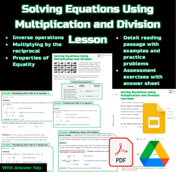 Preview of Solving Equations Using Multiplication and Division Lesson :Digital
