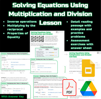 Preview of Solving Equations Using Multiplication and Division Algebra 1 Lesson :Digital