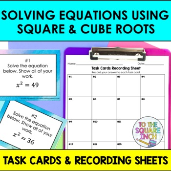 Preview of Solving Equations Using Square Roots and Cube Roots Task Cards Practice Activity