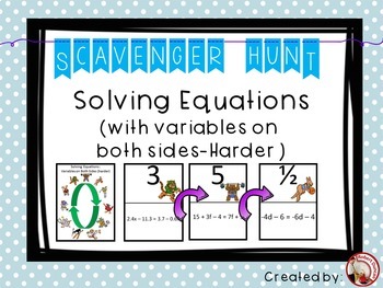 Preview of Solving Equations (Variables on Both Sides - Harder) Scavenger Hunt