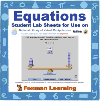 Preview of Solving Equations -- Virtual Manipulatives Lab for Middle School Math CCSS