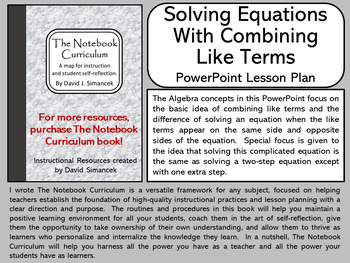 Preview of Solving Equations W/Combining Like Terms - The Notebook Curriculum Lesson Plans