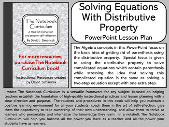 Preview of Solving Equations W/Distributive Property - The Notebook Curriculum Lesson Plans