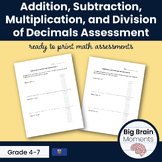 Solving Equations With Decimals Assessment/Quiz