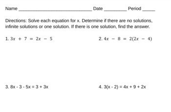 Preview of Solving Equations With No Solutions and Infinite Solutions 