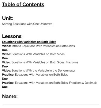 Preview of Solving Equations With One Unknown Bundle (Khan Graphic Organizers)