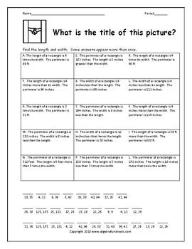 Preview of Solving Equations Word Problems (Perimeter) | Math Riddle Worksheet