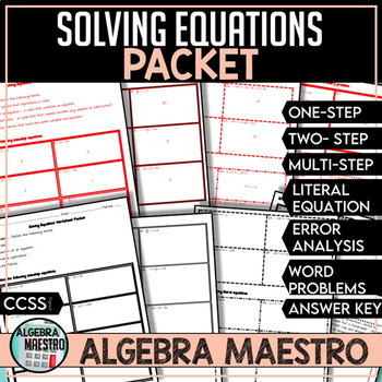 Preview of Solving Equations Worksheet Packet