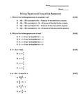 Solving Equations and Inequalities Algebra Assessment