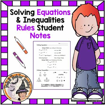 Preview of Solving Equations and Inequalities Integers Rules Student Notes Handout