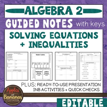 Preview of Solving Equations and Inequalities - Guided Notes, Presentation +INB Activities