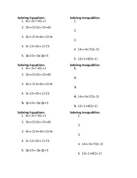 Preview of Solving Equations and Inequalities Quick practice