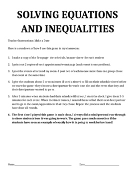 Preview of Solving Equations (and Inequalities) Review Game - Two Versions