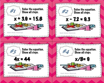 Preview of Solving Equations and Inequalities Task Cards