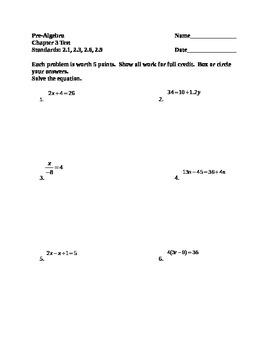 Preview of Solving Equations and Inequalities Test