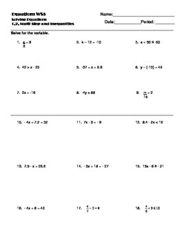 Preview of Solving Equations and Inequalities Worksheet