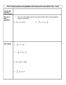 Preview of Solving Equations and Inequalities with Fractions and Decimals- Mini Lesson