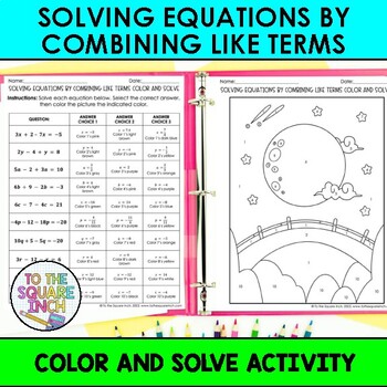 Preview of Solving Equations by Combining Like Terms Color & Solve Activity