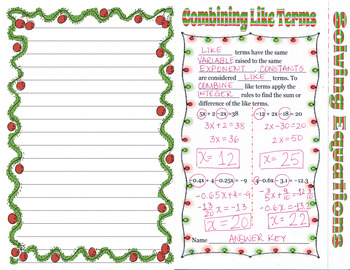 Preview of Solving Equations by Combining Like Terms Foldable