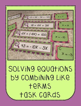 Preview of Solving Equations by Combining Like Terms Task Cards