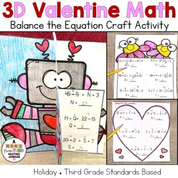 Preview of Solving Equations for Variables Valentine 3D Craft