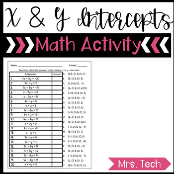 Preview of Solving Equations for x and y Intercepts Matching Activity