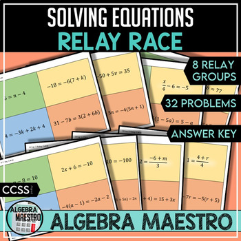 Preview of Solving Equations - Relay Race (One, Two & Multi-Step)