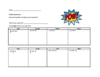 Preview of Solving Equations in One-Variable Super Hero Project