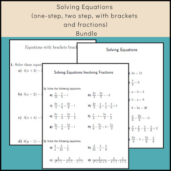 Preview of Solving Equations (one-step, two step, with brackets and fractions) Bundle