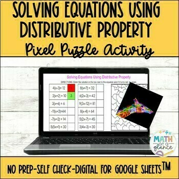 Preview of Solving Equations using Distributive Property Pixel Puzzle Activity