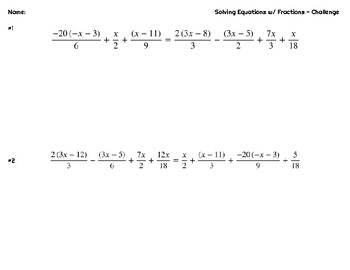 Preview of Solving Equations with Fractions Challenge