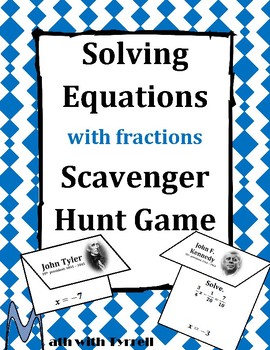 Preview of Solving Equations with Fractions Scavenger Hunt Game
