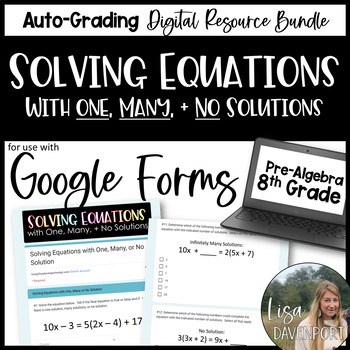 Preview of Solving Equations with One, Many, or No Solution Google Forms Homework
