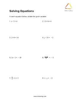 Solving Equations with One Variable (worksheet, video, and answer key)