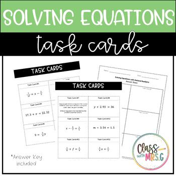 Preview of Solving Equations with Rational Numbers Task Cards