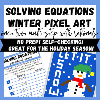 Preview of Solving Equations with Rational Numbers Winter Themed Pixel Art