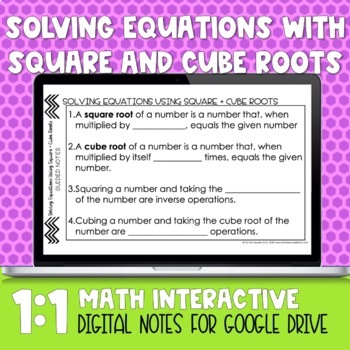 Preview of Solving Equations with Square and Cube Roots Digital Notes
