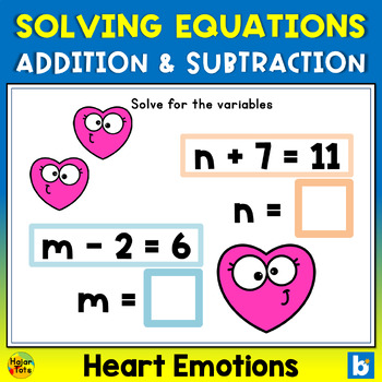 Preview of Solving Equations with Variables Boom Cards - Heart Emotions