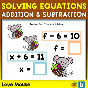 Preview of Solving Equations with Variables Boom Cards - Love Mouse