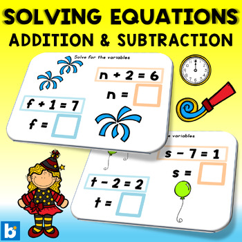 Preview of Solving Equations with Variables Boom Cards - New Year's Eve