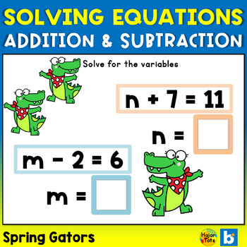 Preview of Solving Equations with Variables Boom Cards - Spring Gators