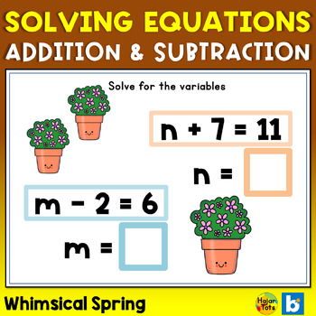 Preview of Solving Equations with Variables Boom Cards - Whimsical Spring