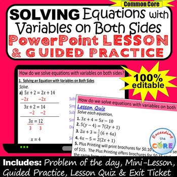 Preview of SOLVING EQUATIONS w VARIABLE ON BOTH SIDES PowerPoint Lesson | Distance Learning