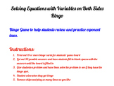 Solving Equations with Variables on Both Sides Bingo