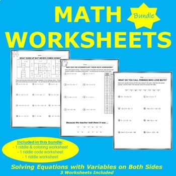 Solving Equations with Variables on Both Sides Bundle by Math Worksheets