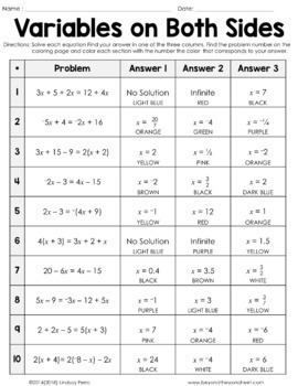 Solving Equations with Variables on Both Sides Activity by Lindsay Perro