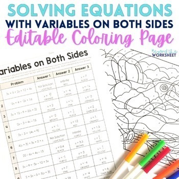 Preview of Solving Equations with Variables on Both Sides Math Activity | Coloring Workshee