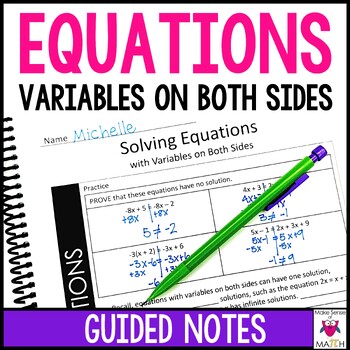 Preview of Solving Equations with Variables on Both Sides Guided Notes, Multistep Equations