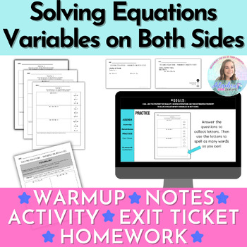 Preview of Solving Equations with Variables on Both Sides Guided Notes and Activity